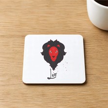 Mor Mürekkep Aslan Burcu Simgesi Baskılı 9x9 cm Kare Mdf Bardak Altlığı Ahşap