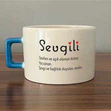 Mor Mürekkep Sevgili Baskılı Mavi Kulplu Kare Kupa - Sevgiliye Hediye Bardak Fincan Mug