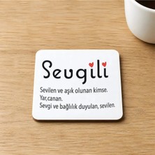 Mor Mürekkep Sevgili Baskılı 9x9 cm Kare Mdf Bardak Altlığı - Sevgiliye Hediye Ahşap