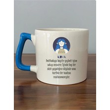 Mor Mürekkep Kova Burcu ve Onla Alakalı Komik Açıklama Baskılı Mavi Kulplu Prime Kupa Bardak Fincan Mug