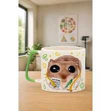 Mor Mürekkep Sad Üzgün Hamster Diyetisyen Baskılı Yeşil Kulplu Prime Kupa - Diyetisyene Hediye Bardak Fincan Mug