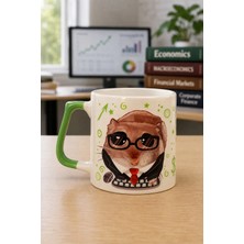 Mor Mürekkep Sad Üzgün Hamster Meslek: Ekonomist Baskılı Yeşil Kulplu Prime Kupa Bardak Fincan Mug