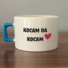 Mor Mürekkep Kocam Da Kocam Baskılı Mavi Kulplu Kare Kupa - Sevgililer Günü Hediyesi Bardak Fincan Mug