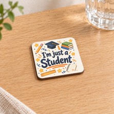 Mor Mürekkep Öğrenci Baskılı 9x9 cm Kare Mdf Bardak Altlığı - Öğrenciye Hediye Ahşap