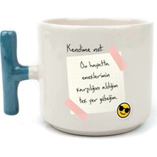 Mor Mürekkep Kendime Not: Bu Hayatta Emeklerimin Karşılığını Baskılı Mavi Kulplu T Kupa Bardak Fincan Mug