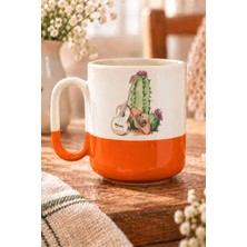 Mor Mürekkep Gitar ve Kaktüs Baskılı Turuncu Alt Yarısı Renkli Arya Kupa Bardak Fincan Mug