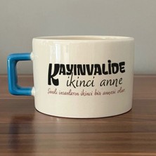 Mor Mürekkep Kayınvalide Ikinci Anne Baskılı Mavi Kulplu Kare Kupa - Anneye Hediye Bardak Fincan Mug