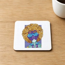 Mor Mürekkep Bonus Baskılı 9x9 cm Kare Mdf Bardak Altlığı Ahşap
