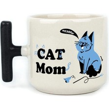 Mor Mürekkep Cat Mom Baskılı Siyah Kulplu T Kupa - Anneye Hediye Bardak Fincan Mug