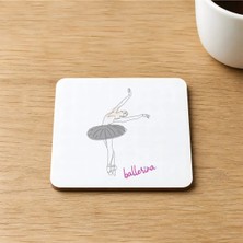 Mor Mürekkep Gri Etekli Balerin Baskılı 9x9 cm Kare Mdf Bardak Altlığı Ahşap