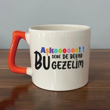 Mor Mürekkep Aşkoooooo Baskılı Turuncu Kulplu Prime Kupa - Sevgiliye Hediye Bardak Fincan Mug