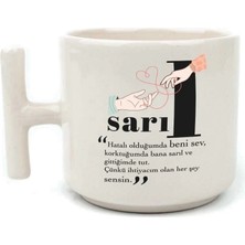 Mor Mürekkep Sarıl Baskılı Beyaz Kulplu T Kupa Bardak Fincan Mug