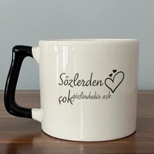 Mor Mürekkep Sevgili Kendim Bırak Başkaları Mükemmel Olsun Baskılı Siyah Kulplu Prime Kupa Bardak Fincan Mug