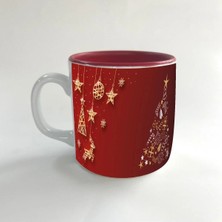 Mor Mürekkep Çam Ağacı Süsleri Baskılı Kırmızı Içi Renkli Multi Kupa - Yılbaşı Hediyesi Bardak Fincan Mug