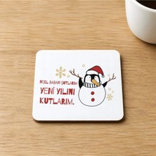 Mor Mürekkep Noel Babayı Şutlarım Baskılı 9x9 cm Kare Mdf Bardak Altlığı - Yılbaşı Hediyesi Ahşap