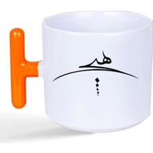 Mor Mürekkep Hiçlik Sembolü Baskılı Turuncu Kulplu T Kupa Bardak Fincan Mug