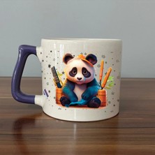 Mor Mürekkep Sad Üzgün Panda Meslek: Kuaför Baskılı Mor Kulplu Prime Kupa Bardak Fincan Mug