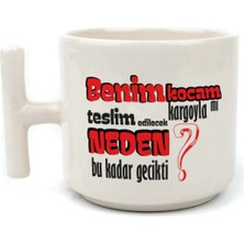 Mor Mürekkep Benim Kocam Kargoyla Mı Teslim Edilecek Baskılı Beyaz Kulplu T Kupa - Sevgiliye Hediye Bardak Fincan