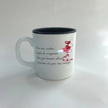 Mor Mürekkep Dün Seni Sevdim Baskılı Siyah Içi Renkli Multi Kupa Bardak Fincan Mug