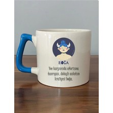 Mor Mürekkep Boğa Burcu ve Onla Alakalı Komik Açıklama Baskılı Mavi Kulplu Prime Kupa Bardak Fincan Mug