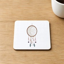 Mor Mürekkep Büyük Düş Kapanı Baskılı 9x9 cm Kare Mdf Bardak Altlığı Ahşap