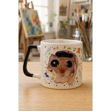 Mor Mürekkep Sad Üzgün Hamster Ressam Baskılı Siyah Kulplu Prime Kupa - Ressama Hediye Bardak Fincan Mug