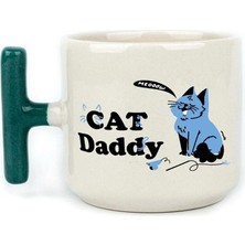 Mor Mürekkep Cat Mom Baskılı Yeşil Kulplu T Kupa - Anneye Hediye Bardak Fincan Mug