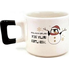 Mor Mürekkep Noel Babayı Şutlarım Baskılı Siyah Kulplu Kare Kupa - Yılbaşı Hediyesi Bardak Fincan Mug
