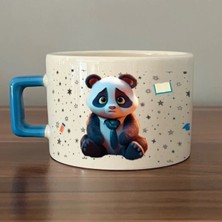 Mor Mürekkep Sad Üzgün Panda Meslek: Öğretmen Baskılı Mavi Kulplu Kare Kupa - Öğretmene Hediye Bardak Fincan Mug