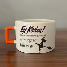 Mor Mürekkep Ey Kadın! Baskılı Turuncu Kulplu Kare Kupa - Kadınlar Günü Hediyesi Bardak Fincan Mug