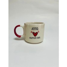 Mor Mürekkep "anne" Baskılı Kırmızı Kulplu Prime Kupa - Anneye Hediye Bardak Fincan Mug