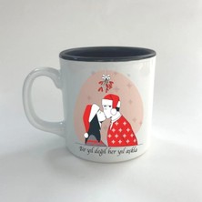 Mor Mürekkep Bir Yıl Değil Her Yıl Aşkla Baskılı Siyah Içi Renkli Multi Kupa - Sevgiliye Hediye Bardak Fincan Mug