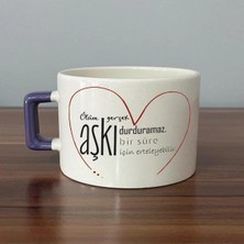 Mor Mürekkep Ölüm Gerçek Aşkı Durduramaz Baskılı Mor Kulplu Kare Kupa - Sevgiliye Hediye Bardak Fincan Mug
