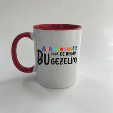 Mor Mürekkep Aşkoooooo Baskılı Kırmızı Içi ve Kulbu Renkli Mega Kupa - Sevgiliye Hediye Bardak Fincan Mug
