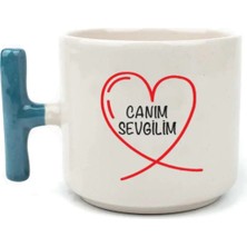 Mor Mürekkep Canım Sevgilim Baskılı Mavi Kulplu T Kupa - Sevgiliye Hediye Bardak Fincan Mug