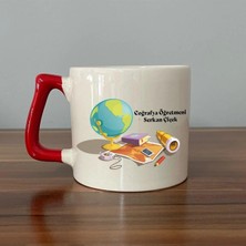 Mor Mürekkep Kişiye Özel Coğrafya Öğretmeni Baskılı Siyah Kulplu Prime Kupa - Öğretmene Hediye Bardak Fincan Mug