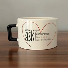 Mor Mürekkep Ölüm Gerçek Aşkı Durduramaz Baskılı Siyah Kulplu Kare Kupa - Sevgiliye Hediye Bardak Fincan Mug
