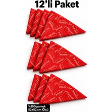 Herşey Nota 12’li Kırmızı Atatürk Imzalı %100 Pamuk 52X52 cm Fular Bandana Okul Tören Seti