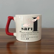 Mor Mürekkep Sarıl Baskılı Kırmızı Kulplu Prime Kupa Bardak Fincan Mug