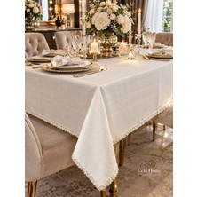 Umut Home Collection Umut Home Masa Örtüsü Valerin Gardenya Keten Tek  Masa Örtüsü 160X220 Masa Örtüsü Pullu Bon