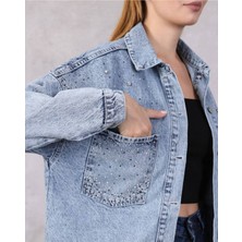 Dolce Queen Kadın Taş Detaylı Oversize Denim Gömlek Ceket – Şık & Trend Stil ✨