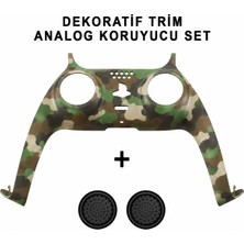 Pop Konsol PS5 Dekoratif Trim Analog Koruyucu Silikon Kılıf Set Playstation 5 Dualsense Renkli Ön Şerit Aksesuar Kamuflaj Yeşil