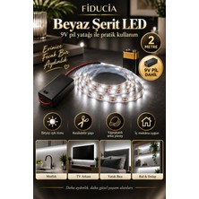 Fiducia Pilli Şerit LED 2 Metre 9V Pil Dahil Yapışkanlı Kesilebilir Dolap Mutfak Ayna Aydınlatma