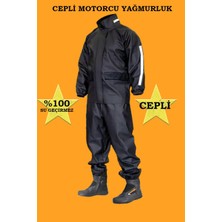 Motorcu Yağmurluk TAKIMI,%100 Su Geçirmez Pvc, Cepli, Reflektörlü, Fermuarlı, Siyah