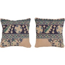 Uşak Kahverengi El Yapımı Kırlent 2 Parça Set 37 x 37 cm