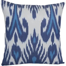 Ikat Pamuk Mavi El Yapımı Kırlent Kılıfı 35 x 35 cm
