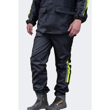 Motorcu Yağmurluk Takımı, %100 Su Geçirmez Pvc, Cepli, Reflektörlü, Fermuarlı, Siyah (L) L