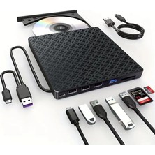 7in1 Harici USB 3.0 ve Type-C Dvd-Rom Dvd-Rw Optik Sürücü, USB ve Type C Kablolu, Pc, Tablet, DVD Player, Desenli Tasarım Ultra Slim CD Rom Okuyucu CV440