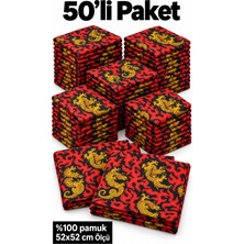 Herşey Nota 50’li Ejderha Desenli Fular Seti %100 Pamuk 52X52 cm Etkinlik Gösteri Günlük Kullanım