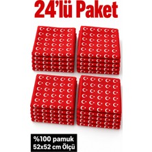Herşey Nota 24’lü Ay Yıldız Desenli Kırmızı %100 Pamuk 52X52 cm Fular Bandana Seti